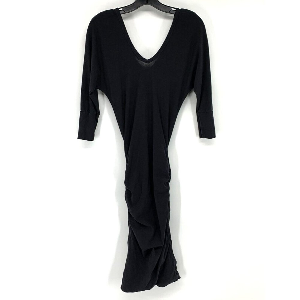 Standard James Perse Dress Black Ruched High Twist Jersey V Neck - Picture 8 of 10